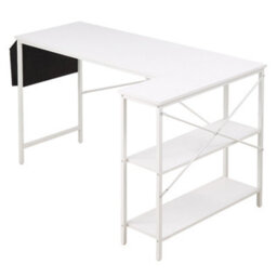 Thehotsale L-Shaped White Office Desk Office Table With Storage Bag - thumbnail 1