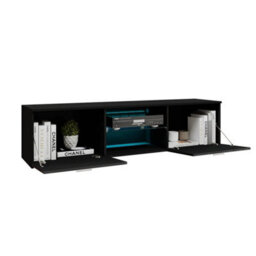 Black High Gloss Doors & Black Matt Body Tv Stand Unit - thumbnail 4