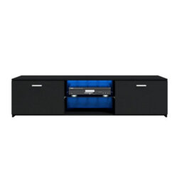 Black High Gloss Doors & Black Matt Body Tv Stand Unit - thumbnail 3