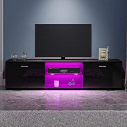 Black High Gloss Doors & Black Matt Body Tv Stand Unit - thumbnail 6