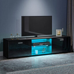 Black High Gloss Doors & Black Matt Body Tv Stand Unit - thumbnail 5