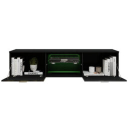 Black High Gloss Doors & Black Matt Body Tv Stand Unit - thumbnail 2