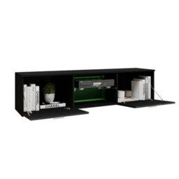 Black High Gloss Doors & Black Matt Body Tv Stand Unit - thumbnail 1