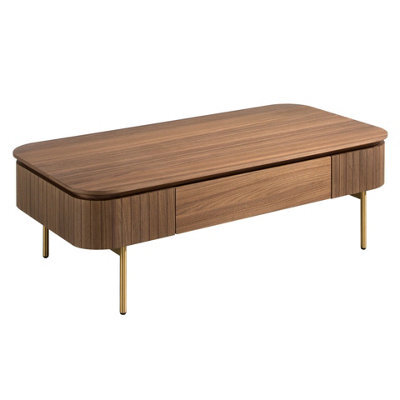 Angel Cerda Stylish Rectangular Coffee Table In Walnut And Gold Steel - image 1