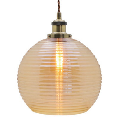Long Life Lamps Company Modern Vintage Smoked Gold Ribbed Glass Globe Ceiling Pendant Lamp Shade K408 - image 1