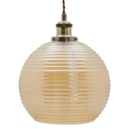 Long Life Lamps Company Modern Vintage Smoked Gold Ribbed Glass Globe Ceiling Pendant Lamp Shade K408 - thumbnail 4