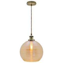 Long Life Lamps Company Modern Vintage Smoked Gold Ribbed Glass Globe Ceiling Pendant Lamp Shade K408 - thumbnail 3