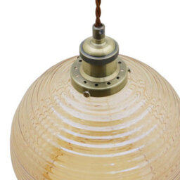 Long Life Lamps Company Modern Vintage Smoked Gold Ribbed Glass Globe Ceiling Pendant Lamp Shade K408 - thumbnail 5