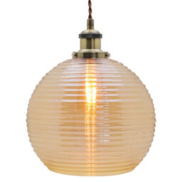 Long Life Lamps Company Modern Vintage Smoked Gold Ribbed Glass Globe Ceiling Pendant Lamp Shade K408