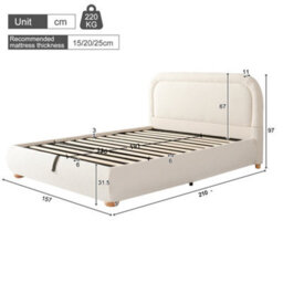 Modernluxe 4Ft6 Double Bed, Ottoman Bed, (135 X 190 Cm), With Deep Curved Headboard & Reinforced Slatted Base, Beige, Bouclé - thumbnail 4