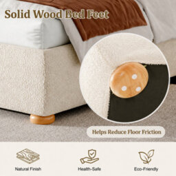 Modernluxe 4Ft6 Double Bed, Ottoman Bed, (135 X 190 Cm), With Deep Curved Headboard & Reinforced Slatted Base, Beige, Bouclé - thumbnail 8