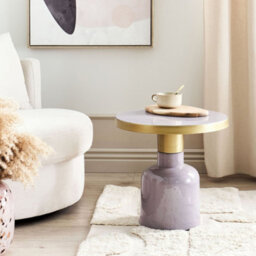 Beliani Violet Side Table 45Cm - Gloss Lilac Iron With Brass Accents - Modern Oval Top - thumbnail 2