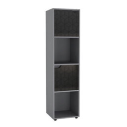 Urbn-Living Urbnliving 119Cm Height 4 Cubes Grey Wooden Bookcase Display Shelf Storage Cabinet With Modern Geo Black Door - thumbnail 2