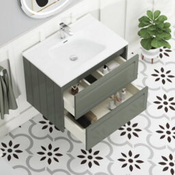 Royal Bathrooms Elmore 700mm Traditional Wall Hung 2 Drawer Cabinet Bathroom Vanity Unit With Ceramic Basin Sink - Matt Green - thumbnail 5