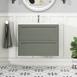 Royal Bathrooms Elmore 700mm Traditional Wall Hung 2 Drawer Cabinet Bathroom Vanity Unit With Ceramic Basin Sink - Matt Green - thumbnail 3