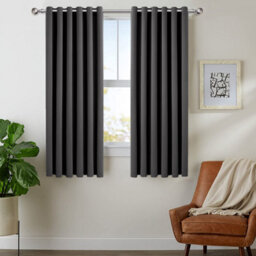 Ameha Dark Grey Plain Curtain Blackout Thick Thermal Insulated Bedroom Kitchen 66'' X 54'' Curtain Pair With Tie Backs Pair - thumbnail 2