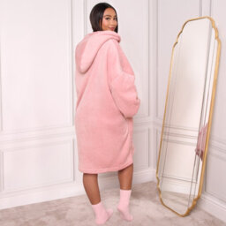 Ohs Oversized Sherpa Fleece Zip Up Wearable Hooded Jacket, One Size - Blush - thumbnail 2
