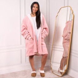 Ohs Oversized Sherpa Fleece Zip Up Wearable Hooded Jacket, One Size - Blush