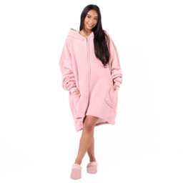 Ohs Oversized Sherpa Fleece Zip Up Wearable Hooded Jacket, One Size - Blush - thumbnail 5
