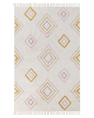 Wyld And Coco Handmade Hand-Tufted Cotton Rug Off-White 140 X 200 Cm Multicoloured Geometric Rectangle - image 1