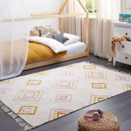 Wyld And Coco Handmade Hand-Tufted Cotton Rug Off-White 140 X 200 Cm Multicoloured Geometric Rectangle - thumbnail 2
