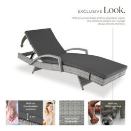 Tectake Océane Aluminum Rattan Sun Lounger - Light Grey - thumbnail 3