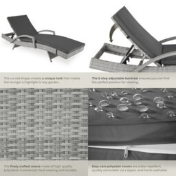 Tectake Océane Aluminum Rattan Sun Lounger - Light Grey - thumbnail 5