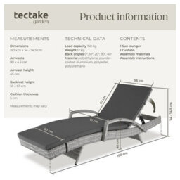 Tectake Océane Aluminum Rattan Sun Lounger - Light Grey - thumbnail 6