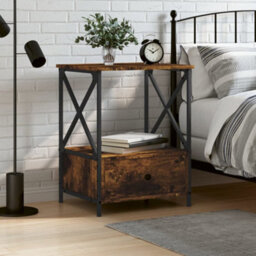 Berkfield Industrial Bedside Table Smoked Oak 50X41X65 Cm Engineered Wood - thumbnail 2
