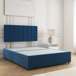 Bsspoke Sienna Divan Bed Set In Blue Plush Velvet 24Inch Headboard & No Mattress No Drawers In Single Double King 4Ft 6Ft