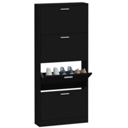 Berkfield Shoe Cabinet Black 59X17X150 Cm Engineered Wood - thumbnail 4