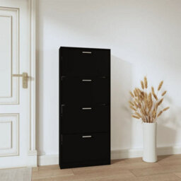 Berkfield Shoe Cabinet Black 59X17X150 Cm Engineered Wood - thumbnail 3