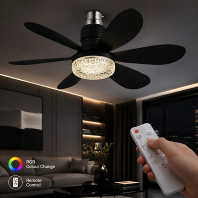 Black 40W Rgb Ceiling Fan Light Diamond Shade B22 Remote Control - image 1