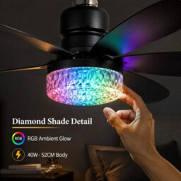 Black 40W Rgb Ceiling Fan Light Diamond Shade B22 Remote Control - thumbnail 4