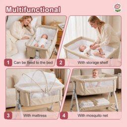 Khaki 3-In-1 Baby Crib Frame Travel Cot Rocker Cradle Canopy Versatile 97 X 57 X 80 Cm - thumbnail 2