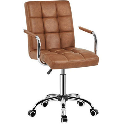 Retro Brown Leather Office Chair Adjustable Swivel Arms - image 1