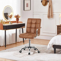 Retro Brown Leather Office Chair Adjustable Swivel Arms - thumbnail 4