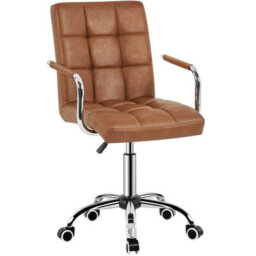 Retro Brown Leather Office Chair Adjustable Swivel Arms
