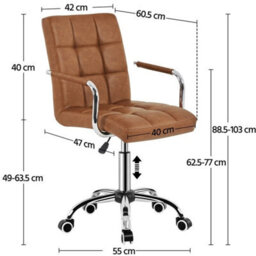 Retro Brown Leather Office Chair Adjustable Swivel Arms - thumbnail 2