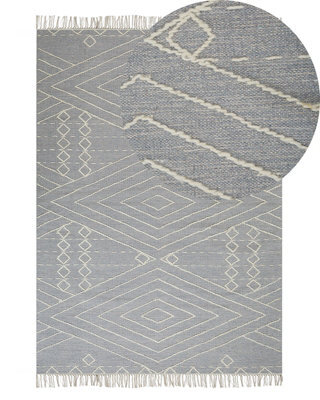 Beliani Runes Oriental Rug 80 X 150 Cm Off-White Grey - Handwoven Cotton-Wool, Geometric Pattern, Tassels - image 1