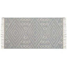 Beliani Runes Oriental Rug 80 X 150 Cm Off-White Grey - Handwoven Cotton-Wool, Geometric Pattern, Tassels - thumbnail 3