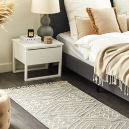 Beliani Runes Oriental Rug 80 X 150 Cm Off-White Grey - Handwoven Cotton-Wool, Geometric Pattern, Tassels - thumbnail 2
