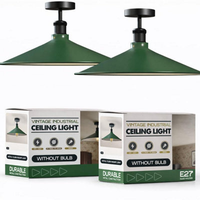 Pack Of 2 Industrial Chandeliers Ceiling Lights With 40Cm Metal Green Lampshade With E27 Base Flush Mount Lamp For Kitchen - image 1