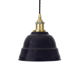 Navy Blue Lincoln Painted Dome Pendant Light With Antique Brass Lamp Holder And Black Twisted Cable - Se Home - thumbnail 1