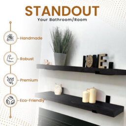 Mkgt Handcrafted Rustic Wooden Floating Shelves, Solid Wood, Made In Uk Wall Mounted Shelf (Black Set Of 2, 90Cm) - thumbnail 5