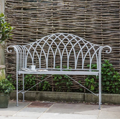 2 Seat Vintage Garden Bench - Traditional Wrought Iron Design, Easy Assembly, Grey Antique Finish - 4Ft (1300mm)