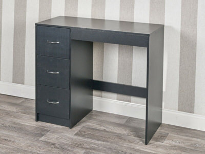 Urbn-Living Urbnliving Height  79.5Cm 3 Drawer Wooden Bedroom Dressing Black Carcass And Black Drawers Computer Work Table Desk Jewellery - image 1