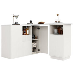 Abrihome Swivelling Bar Table, Modern And Sleek Design Dining Table With Open Storage Space And Marble Worktop, White - thumbnail 8
