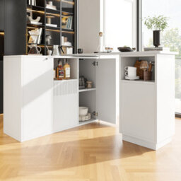 Abrihome Swivelling Bar Table, Modern And Sleek Design Dining Table With Open Storage Space And Marble Worktop, White - thumbnail 2