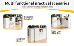 Abrihome Swivelling Bar Table, Modern And Sleek Design Dining Table With Open Storage Space And Marble Worktop, White - thumbnail 4